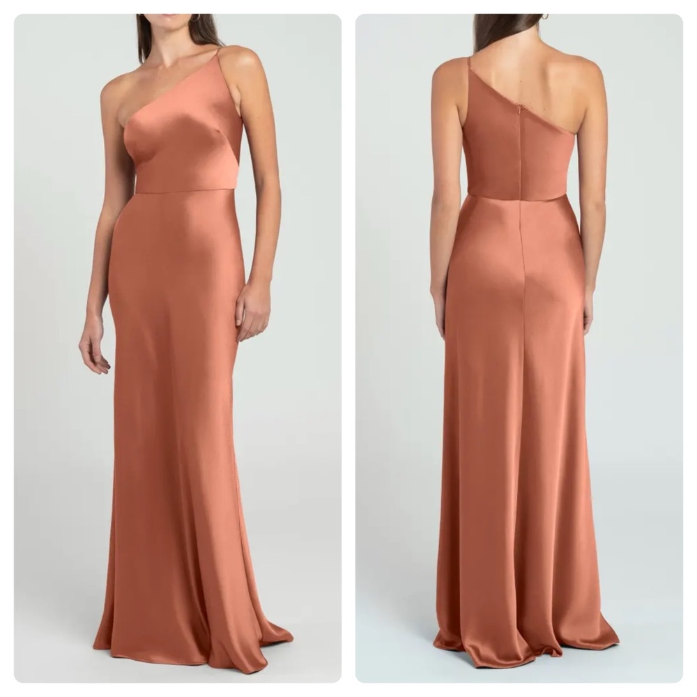Jenny Yoo Marlowe One Shoulder Satin Long Maxi Gown In Cannon Sunset Size 8